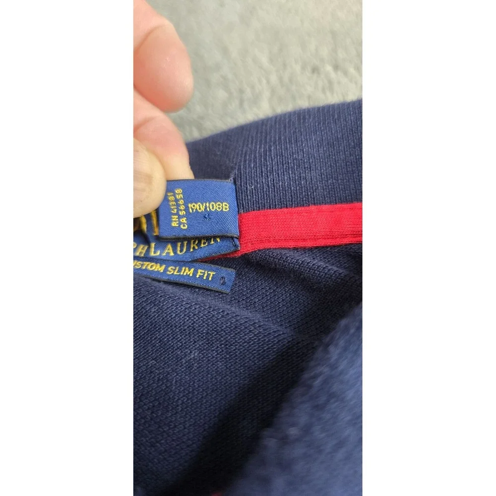 POLO RALPH LAUREN Men's XXL Gold Crest Big Pony Custom Slim Fit L/S Polo Navy